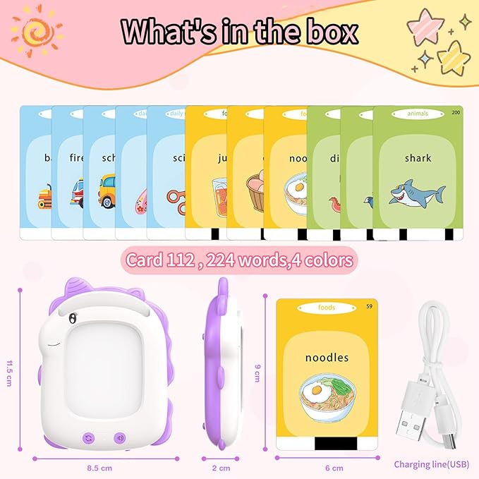 Talking Flash Card, Learning Toys for Ages 2-5, Montessori Learning Educational Sensory Toys, Kids Gift for Boys Girls Birthday Preschool Activity,224 Sight Words (Purple, Small)