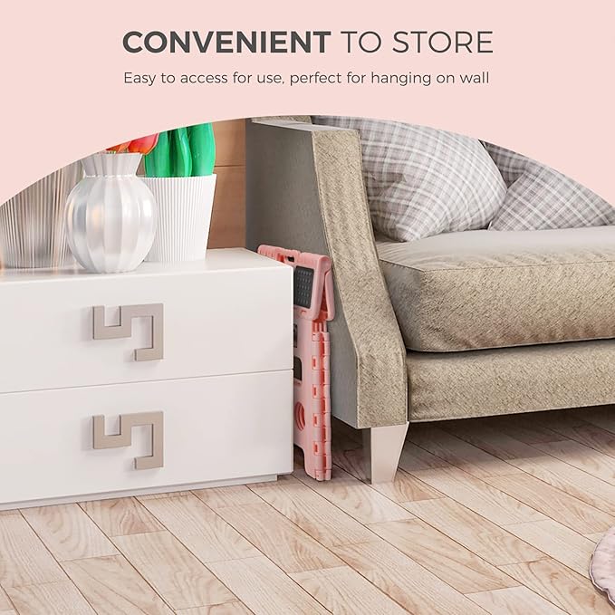 ACKO Folding Step Stool 13 Inch Stool Heavy Duty Plastic Foldable Step Stools for Kids, Stepping Stool with Handle, Folding Stool Suitable for Kitchen Hold Up to 300 LB (Sakura Pink 1PC)