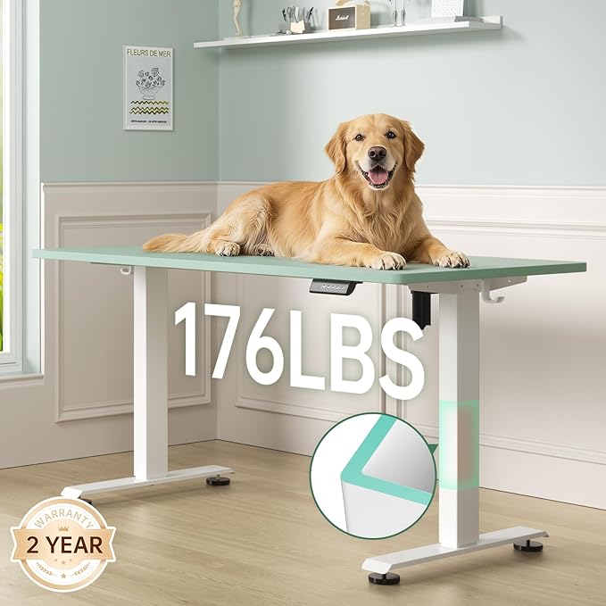 Veken 55 Inch Large Electric Standing Desk, 4 Memory Heights Adjustable,Sit to Stand Up, Work Home Office Computer Table for Study, Walking Pad, Writing, and Games, Wooden Desktop Desks, Green