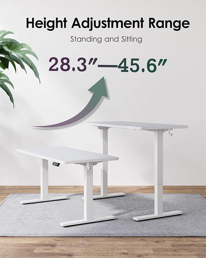 TIQLAB Electric Standing Desk, Adjustable Height Stand up Desk, 55 * 28 Inches Sit Stand Home Office Table with Splice Board, White