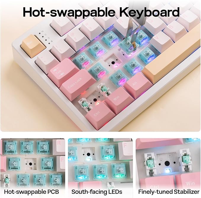 EPOMAKER TH108 Full Size Mechanical Keyboard, Wireless Gaming Keyboard with 8000mAh Battery, Creamy Gasket, 108 Keys, Hot Swap, Custom Driver, RGB Backlight (Pink, Creamy Jade)