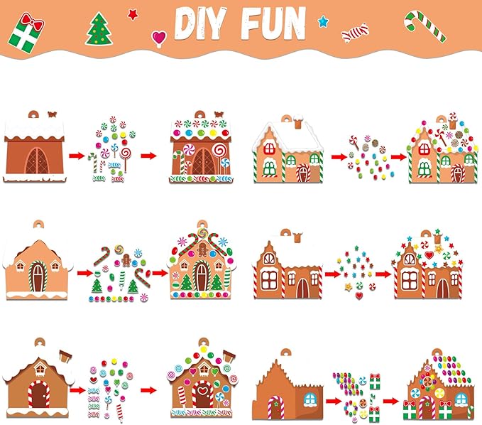 36 Sets Christmas DIY Art Craft Kits Gingerbread House Ornaments Art Sets Winter Christmas Stickers Arts and Crafts Bulk for Kids Winter Holiday Xmas Theme Classroom Activities Party Decorations