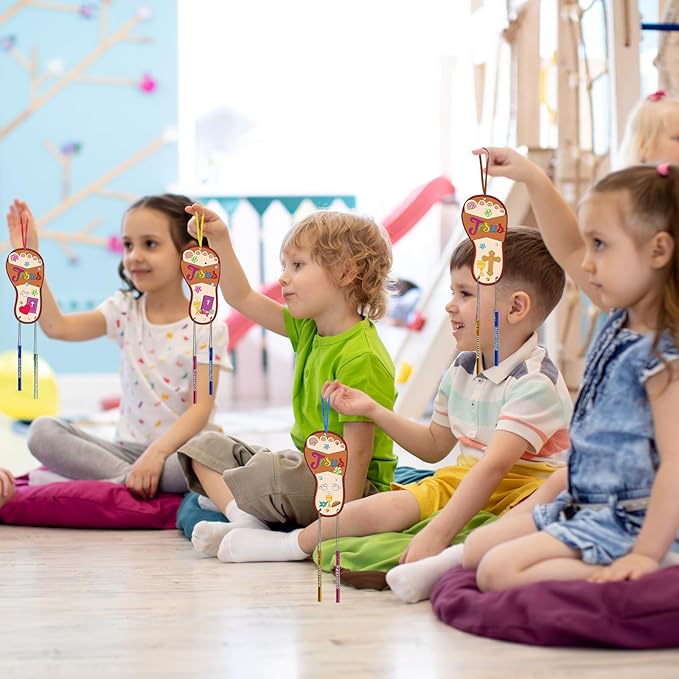 Fennoral 12 Pack Jesus Wind Chime Kit for Kids Make You Own Sunday School Craft for Girls Boys DIY Coloring Wooden Christmas Religious Crafts for Sunday School Art Party Decoration Birthday Gift