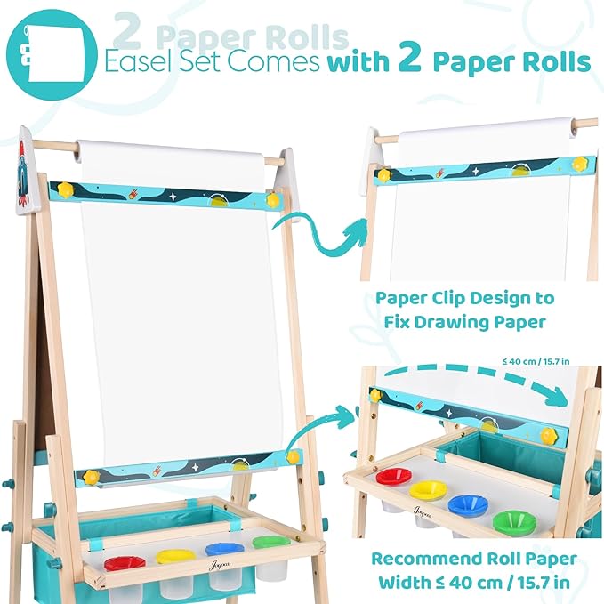Joyooss Art Easel for Kids, Double Sided Wooden with 98+ Accessories Kids Easel Drawing Board with Magnetic Chalkboard, Dry Erase White Board & Paper Roll Paint Art Easel for Kids Age 2-4 4-8 9-12
