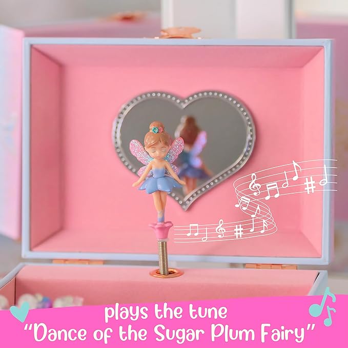 Giggle & Honey Musical Fairy Jewelry Box for Girls - Kids Music Box with Spinning Fairy and Mirror, Princess Birthday Gifts for Little Girls, Childrens Jewelry Boxes for Ages 3-10 - 6 x 4.7 x 3.5 in