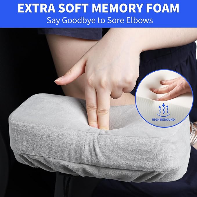 YOUFi Office Chair Arm Pads Extra Soft Velvet Arm Rest Covers for Elbows & Forearms Pressure Relief, Set of 2 Armrest Covers for Desk Chair, Gaming Chair (Gray)