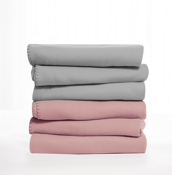 Special SG Glory Fleece Throw Blankets Bulk Fleece Blankets Solid Wholesale Lightweight Warm Soft for Pet Bed Sofa Couch Office Wedding Gifts Travel Seasons Grey and Pink 50x60 Inches Pack of 6