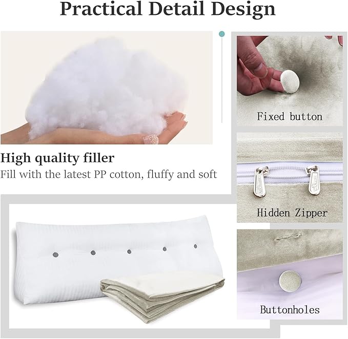 Headboard Wedge Pillow Large Bolster Reading Pillows for Sitting in Bed Adult,Velvet Triangular Cushion Backrest Lumbar Back Support Upholstered Daybed Sit Up Book Pillows(White,Twin)