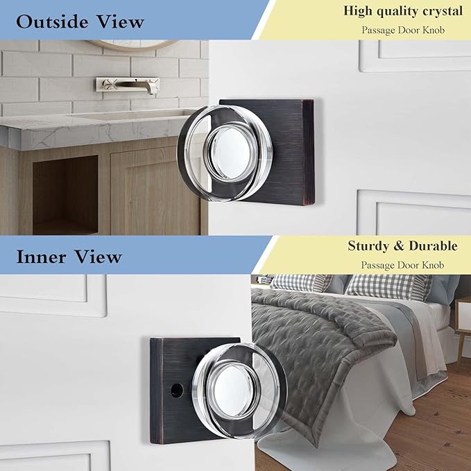 coolnews Crystal Door Knobs Interior, Passage Hall Closet Door Knobs, Oil Rubbed Bronze