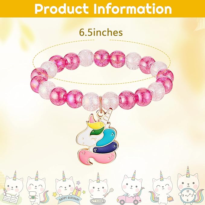 Hicarer 9 Pieces Unicorn Girls Bracelets for Toddler Little Girls Rainbow Bracelets Princess Colorful Cute Beaded Jewelry for Gift Goodie Bag Stuffers Birthday Party Favors(Elegant Style)