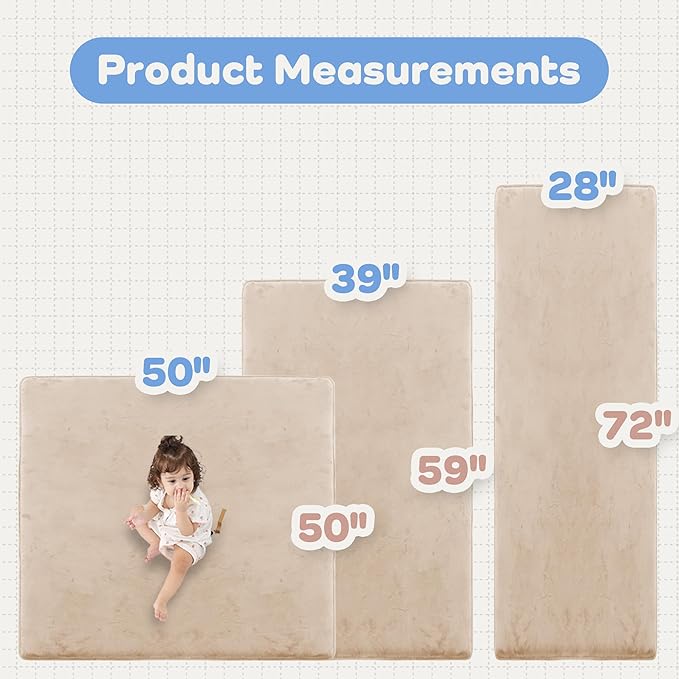 1.3" Thick Baby Floor Play Mat 39x59, Basic Padded Foam Mat for Tummy Time Crawling, Non Slip Cushioned for Babies Toddlers Infants Kids (Beige)