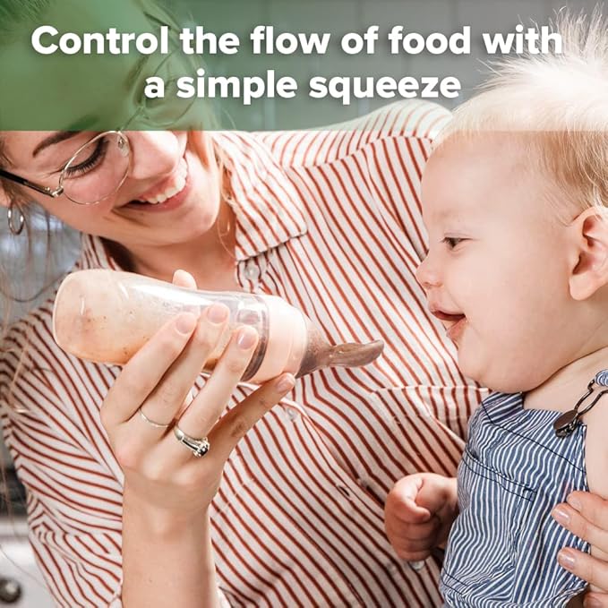 Haakaa Silicone Baby Food Dispensing Spoon Feeder 4oz - Infant Squeeze Cereal Feeder, Baby Fresh Food Feeder, Feed Bottle for Puree, Solid Baby Food, BPA Free, 4m+ Babies – Peach