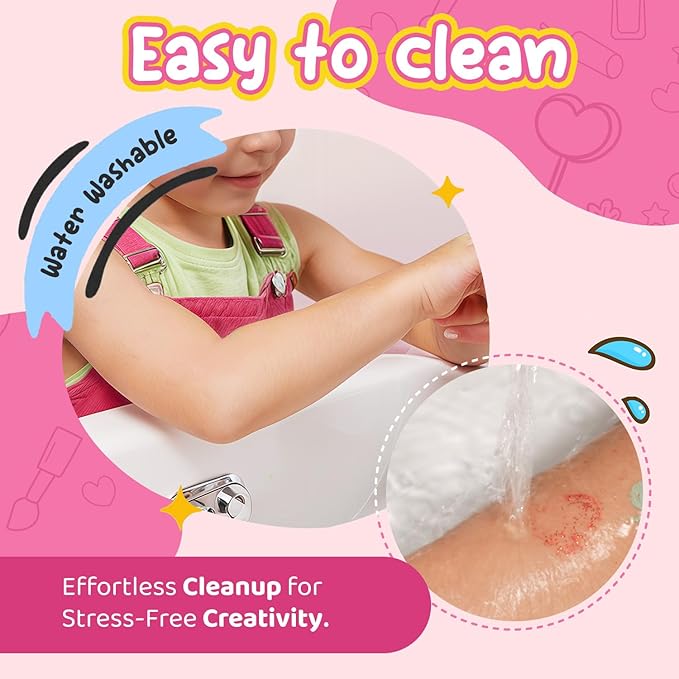 Kids Makeup Kit Washable Face Paint Kit, Girls Makeup Kits for Ages 4-12 Years, Body Face Marker Painting Pens Tattoos for Skin Temporary Toys Craft Kit, Toddler Toy Make Up Cosmetic Winter Gift