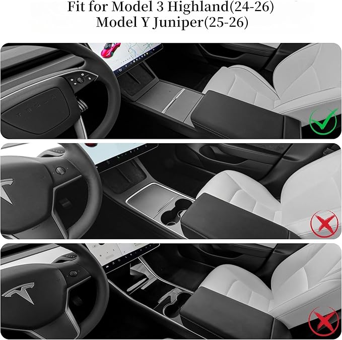 frani Center Console Armrest Cover Designed for Tesla Model 3 Highland 2024-2026 and Model Y Juniper 2026 Refresh,Non-Slip Designed with EZ Snap On Install-Carbon Fiber Texture