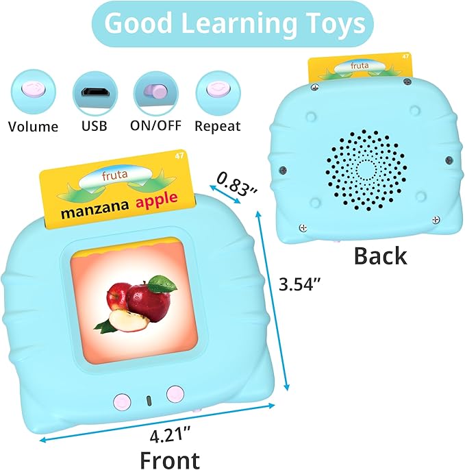 Spanish Learning Flash Cards for Toddlers 2-4 Years Bilingual Spanish English, Speech Therapy Toys, Preschool Educational Learning Talking Sight Words Flash Cards for Boys, 224 Sight Words