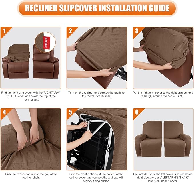 VANSOFY Oversized Recliner Cover, 2-Pieces Stretch Reclining Couch Cover with Pockets Loveseat Sofa Slipcovers Soft Washable Furniture Protector for Dogs Cats(Light Coffee)