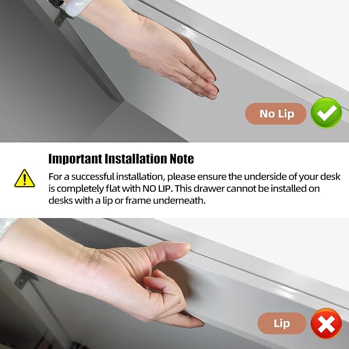 2Pcs Under Desk Storage Drawers Slide Out,Large&Medium,Stick On Drawers,Under Desk Organizer Hidden Under Table Drawer for Home Office School Organization and Storage-Clear White