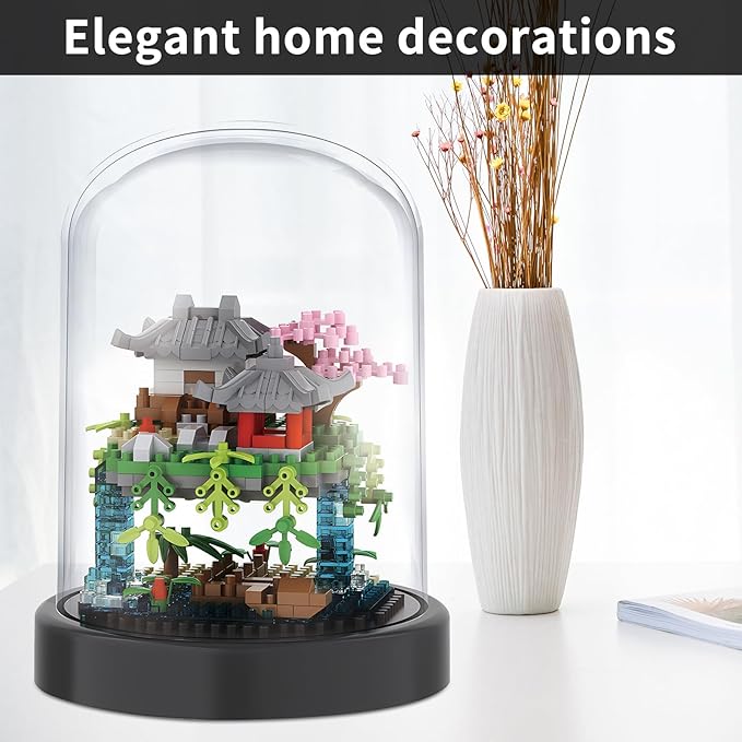 Cherry Blossom Tree House Building Block Sets with Acrylic Display Box Chinese Architecture of Peach Blossom Bonsai Treehouse Micro Mini Building Set Toy Gift for Kids Adults（2 Boxes）