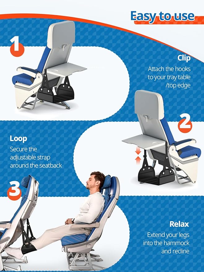 SARISUN 2 Pack Airplane Foot Hammock, Portable Travel Feet Rest Leg Relief, Ergonomic Hanging Sling for Long Flight,Car, Office Home, Comfort Support Travel Essentials, Black