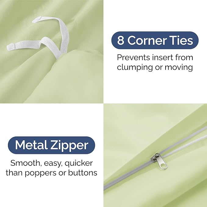 Duvet Cover King Size Set - Extra Soft King Size Duvet Cover 104 x 90 with 2 Pillow Shams - Hotel Quality and Fade Free w/Zipper Closures & Ties - Breathable Bedding Set (Light Sage Green)