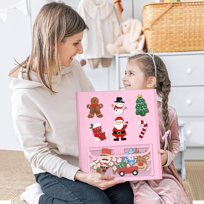 Foldable Felt Board for Toddlers Double Sided Felt Story Board Flannel Board Stories for Preschool Early Learning Interactive Storytelling Interactive Play Wall Hanging Gift for Toddlers Kid(Pink)