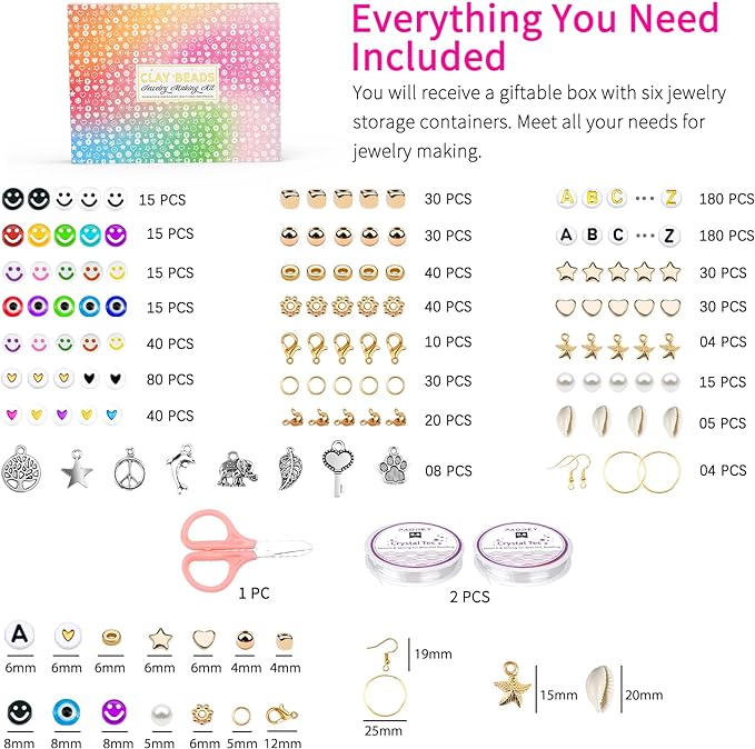 20,000 Pcs Clay Beads Bracelet Making Kit, 120 Colors 6 Boxes Polymer Beads Spacer Heishi Beads & Jewelry Kit with Pendant Charms Elastic Strings, Crafts Gift for Kids Adults