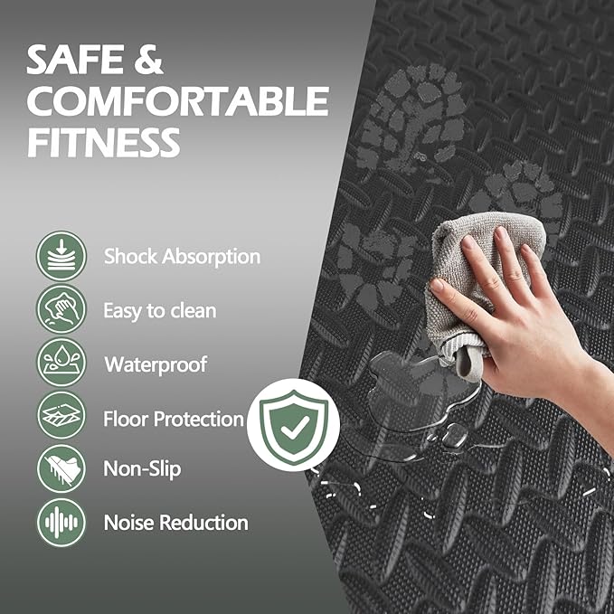 24 Sq Ft (6 Tiles) Interlocking Exercise Mats, EVA Foam Gym Floor Tiles for Home Gym, Yoga, Kids Playroom, Non-Slip Protective Flooring