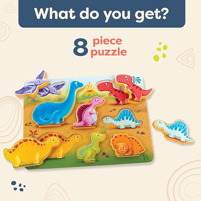 B. toys- Peek & Explore - Dinosaurs- Wooden Puzzle – Chunky Puzzle for Toddlers, Kids – Dinosaur Puzzle – Educational & Developmental Toys – 2 Years +