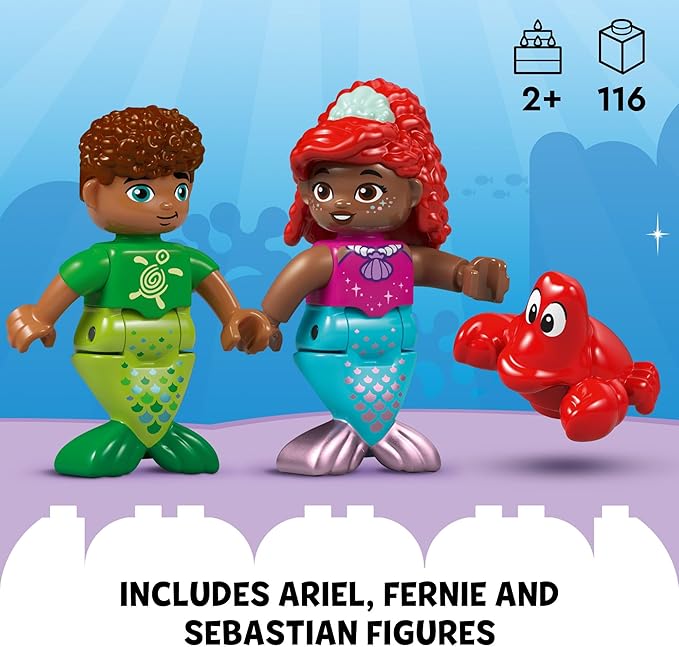 LEGO DUPLO Disney Ariel’s Magical Underwater Palace Building Toy Set - The Little Mermaid Toy for Girls & Boys, Ages 2+ - Toddler Preschool Sensory Toy with Disney Princess Minifigure - 10435