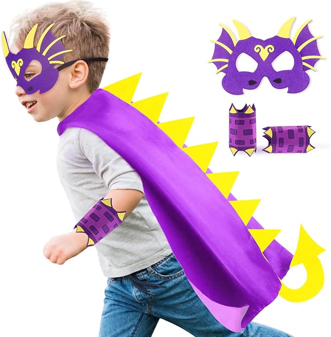iROLEWIN Dinosaur-Costume for Kids Dragon Cape Mask as Boys Girls Dino Dress-Up Clothes for Play Toys Birthday Party Gifts