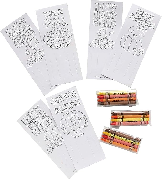 Fun Express Color Your Own Thanksgiving Placeholder with Crayons - 24 Pc