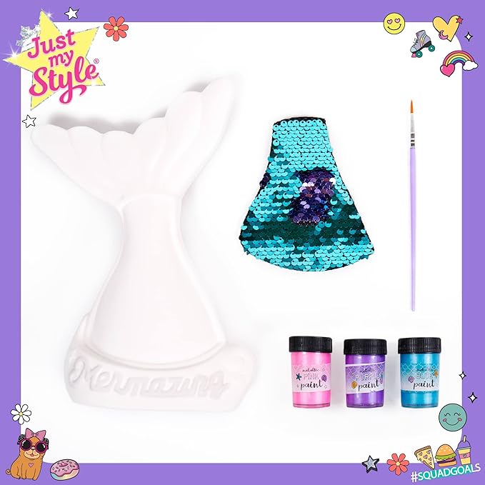 Just My Style Paint Your Own Mermaid Bank by Horizon Group USA. Paint & Decorate Your Own Coin Bank with Color Changing Sequin Decal & Metallic Holographic Paints, Blue