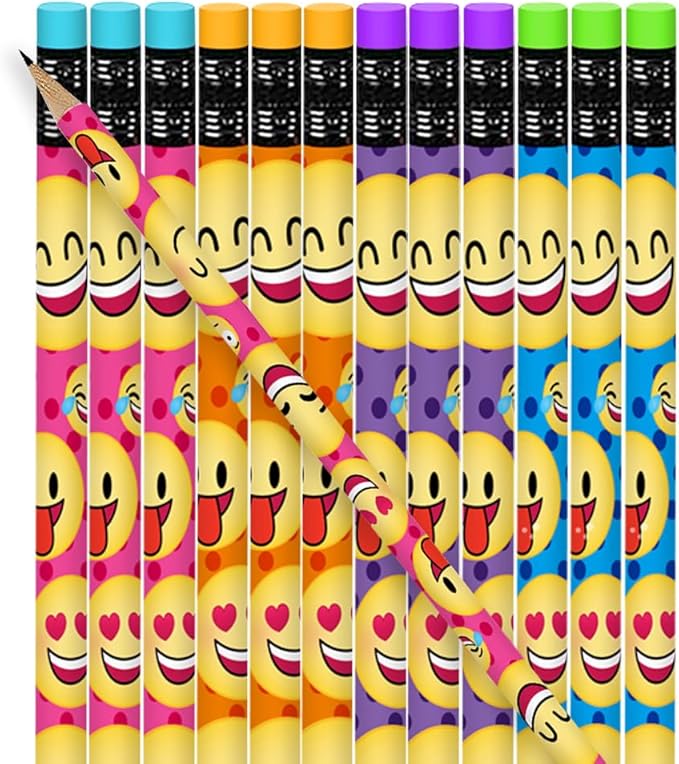 ArtCreativity Emoticon Pencils, Set of 24, Cool Writing Pencils with Erasers with Assorted Emoticon Designs, Birthday Party Favors, Party Goody Bag Fillers, Teacher Supplies for Classroom