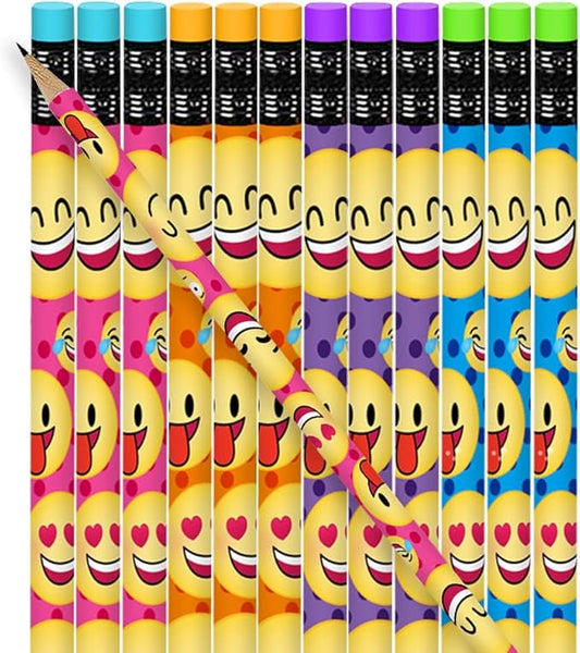 ArtCreativity Emoticon Pencils, Set of 24, Cool Writing Pencils with Erasers with Assorted Emoticon Designs, Birthday Party Favors, Party Goody Bag Fillers, Teacher Supplies for Classroom