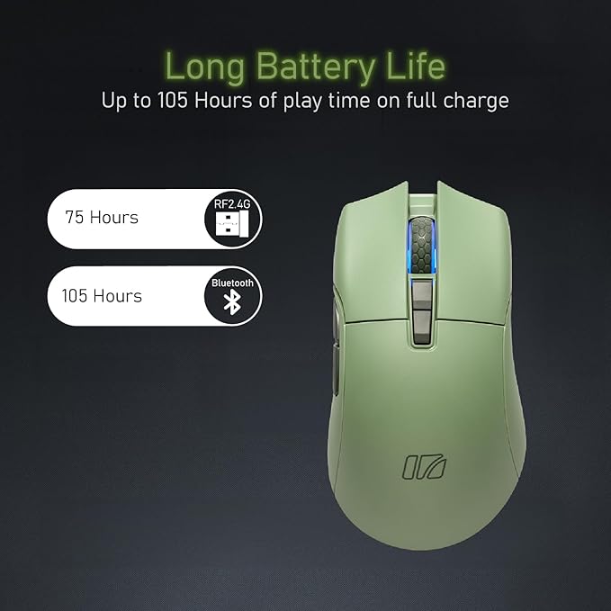 iRocks M31R Wireless Gaming Mouse, Triple Mode 2.4G/ Bluetooth/USB-C Detachable Cable Gaming Mouse, Kailh GM8.0 Mouse Switches, Advanced PixArt PAW3395 Optical Sensor, Up to 26,000 DPI - Olive Green