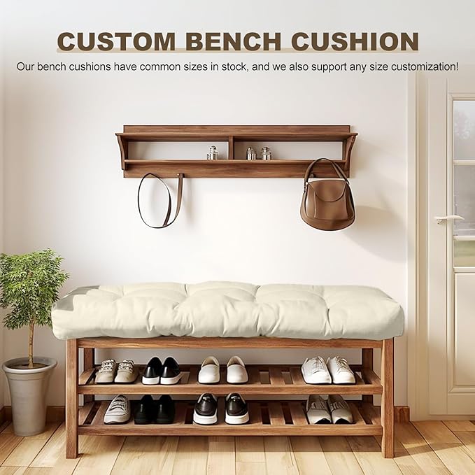 Bench Cushion 36 inches,Indoor/Outdoor Non-Slip Tufted Cushions, Premium Waterproof Linen, Soft Piano Sofa Cushions, Entryway Storage, Bay Window, High-Density Memory Foam(Light Beige-36x14x4in)