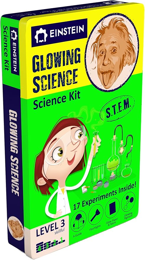 Einstein’s Glow in Dark Science Kit for Kids. STEM for Boys & Girls Aged 8 and Above. 18 Exciting Experiments Inside. Detailed Picture Guide Included.
