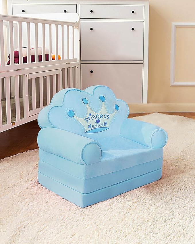 MOONBEEKI Kids Couch Fold Out, Foldable Princess Chair for Toddlers 1-3, Sofa Bed for Kids Folding Toddler Bed Lounger Chair for Bedroom, Toddler Couch Bed for Girl