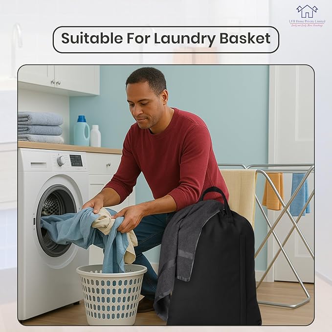 LFH Home Large Premium 1pack Cotton Canvas Laundry Bag with Drawstring and Handles Heavy Duty, Multi-Use, and Washable for Home, Travel, College or Storage 28x36-Black