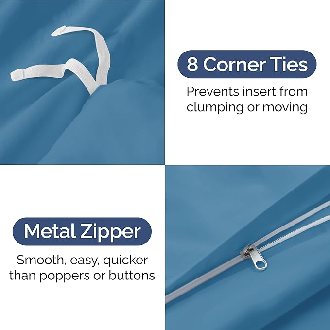 CGK Unlimited Duvet Cover Twin/Twin XL Size Set - Extra Soft Duvet Cover 68 x 90 with 1 Pillow Sham - Hotel Quality, Fade Free w/Zipper Closures & Ties - Bedding and Bed Linens Set (Denim Blue)