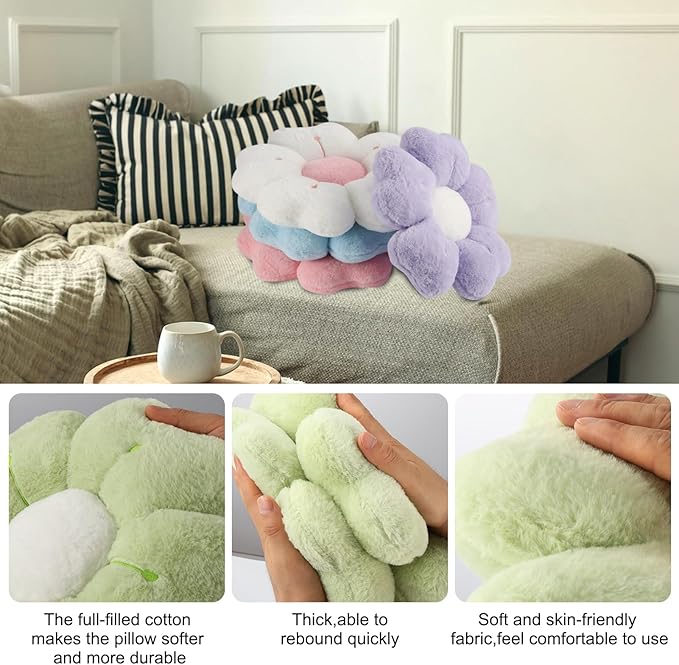 6 PCS Daisy Flower Shaped Throw Pillow, Cute Floor Cushion Seating Decorative Soft Plush 3D Floral Cushion for Couch, Bed, Sofa, Chair & Home Decor (Multicolored, 14 Inch)