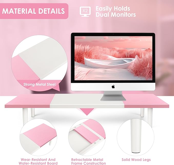 Across-Star Dual-Monitor-Stand-Riser-For-Desk Adjustable Length 32-40 Inch，Large Desktop Computer Monitor Riser For 2 Screens，Desk Shelf Organizer Riser Stand For Computer/Laptop/PC/Printer/TV