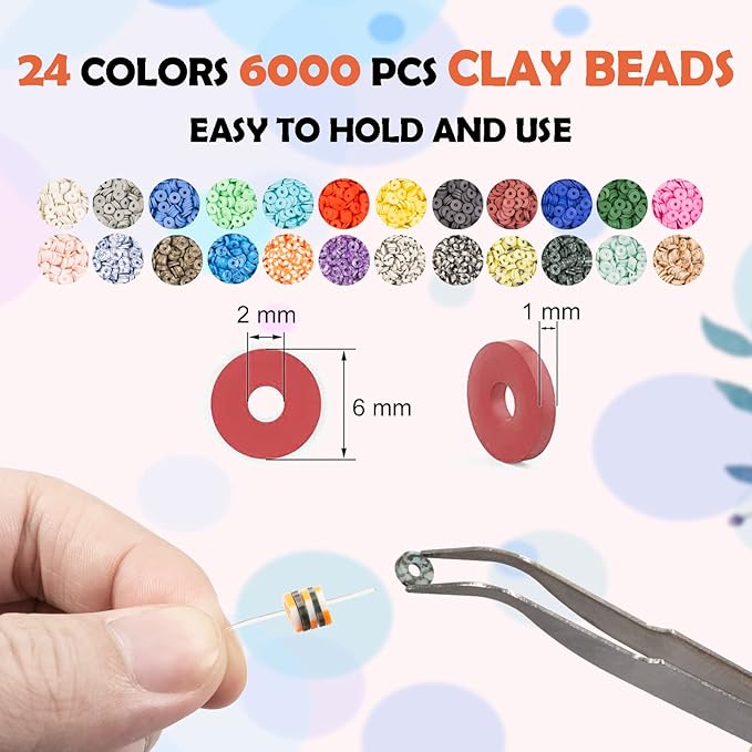 Clay Beads 8000 Pcs 2 Boxes Bracelet Making Kit - 24 Colors Polymer Clay Beads for Bracelet Making Set - Heishi Disc Beads for Jewelry Making kit with Charms and Gift Pack for Girls