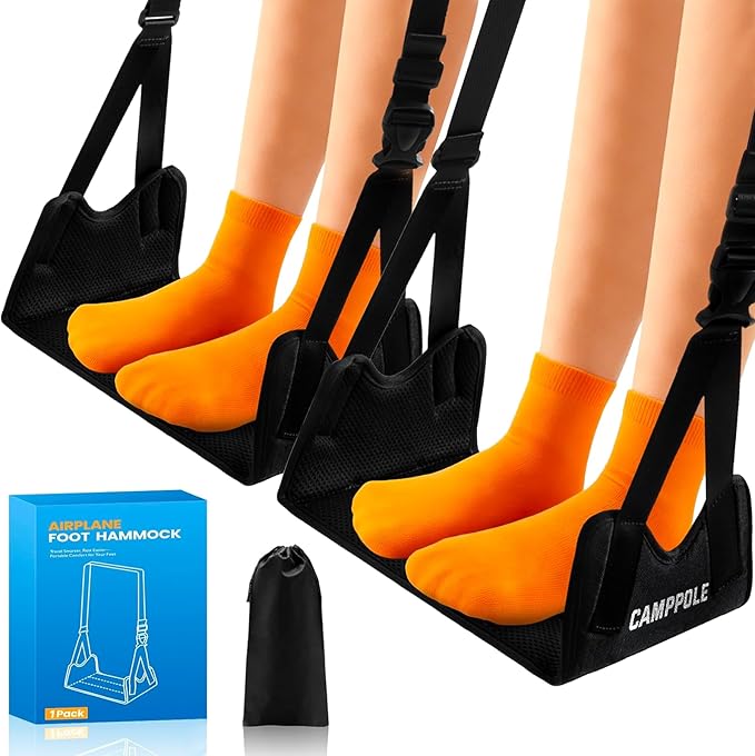 2 Pack Airplane Foot Hammock, No-Collapse Foot Hammock for Plane Travel, Thickened Bamboo Airplane Foot Rest, Adjustable Footrest for Office, Long Flight