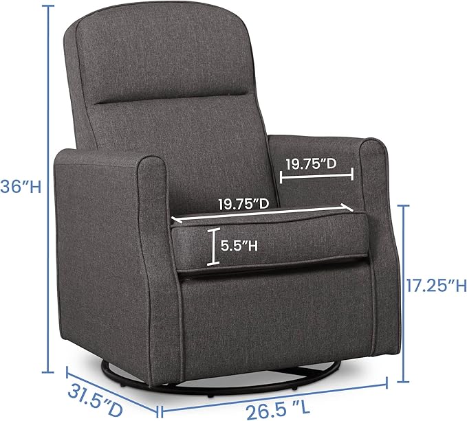 Delta Children Blair Slim Nursery Glider Swivel Rocker Chair, Charcoal