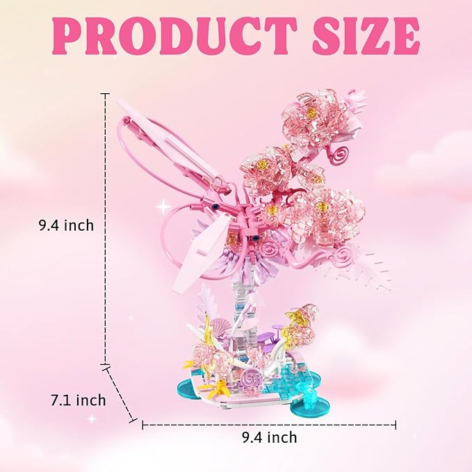 Crystals Flowers Botanical Collection for Adults - 490 Pcs Building Sets, Pink Transparent Crystal Flowers Toys, Plants Botanical Flores Gift Table Art for Adults for Kids Adults