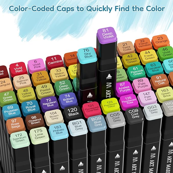 Alcohol Markers Set, 60 Colors Dual Tip Art Marker for Kids Sketching Adult Coloring, Permanent Drawing Marker with Case and Holders