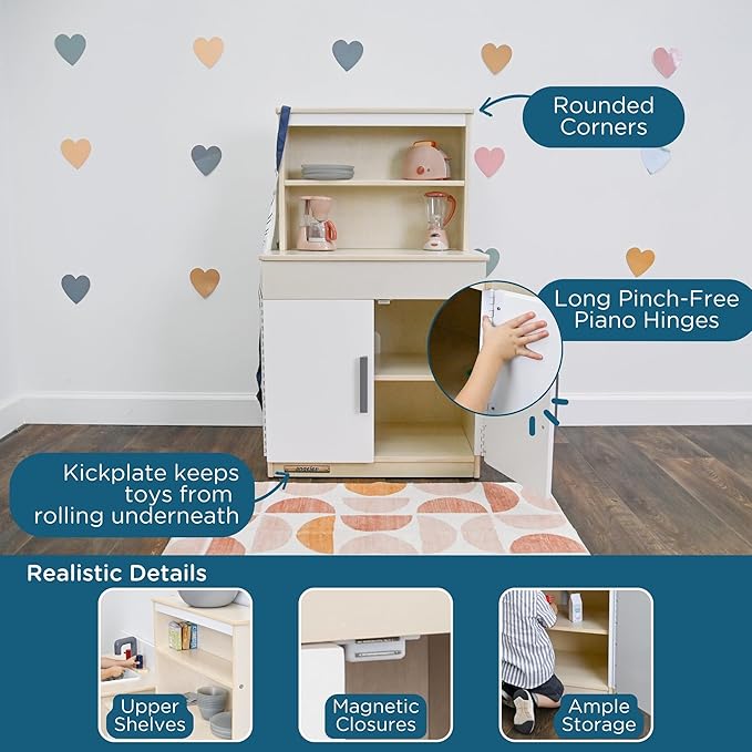 Children’s Factory Wooden Play Kitchen Hutch - Kids & Toddlers Pretend Fridge - Realistic Design & Feature - Pre-School Furniture for Classroom or Playroom- 24" W x 15" D x 44" H - Assembly Required