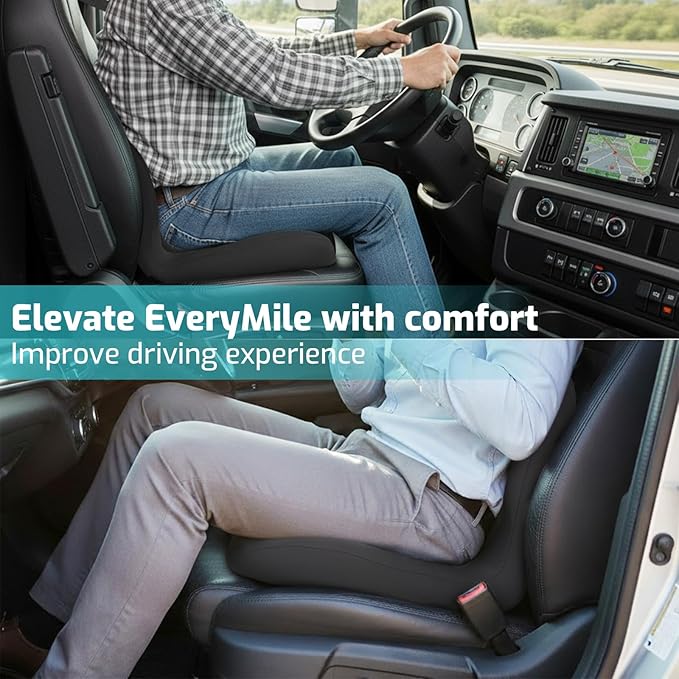 Memory Foam Seat Cushion,Office Chair Cushion with Lumbar Support for Back Pressure Relief,Sciatica,Car Seat Cushion with Adjustable Strap,Hip Pad Cushions for Car,Truck,Desk (D-Black)