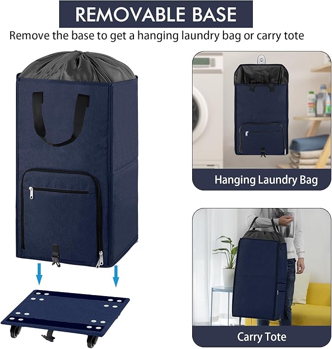 Bukere Large Rolling Laundry Basket, Laundry Hamper with Wheels, 4 Casters and 2 Handles, Collapsible Freestanding Wheeled Laundry Bag for Clothes, Apartment, College